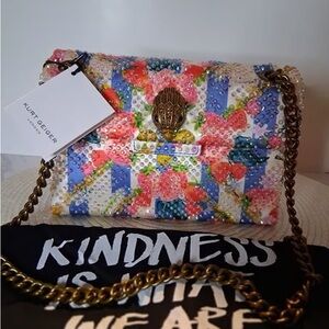 Kurt Geiger Blue and Pink Floral Shoulder Bag